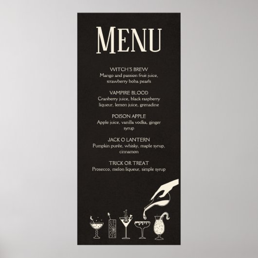 Halloween, midden eeuw, modern cocktailmenu poster (Voorkant)