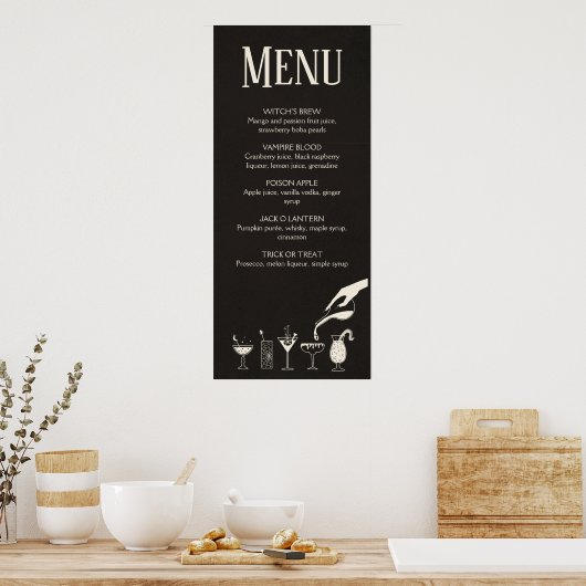 Halloween, midden eeuw, modern cocktailmenu poster (Keuken)