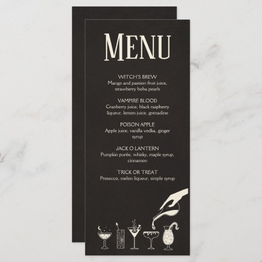 Halloween, midden eeuw, modern cocktailmenu programmakaart (Voorkant / Achterkant)