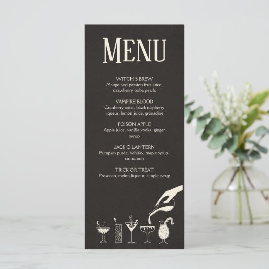 Halloween, midden eeuw, modern cocktailmenu programmakaart (Staand voorkant)