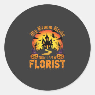Halloween Mijn Bezem Brak Bloemist Heks Ronde Sticker