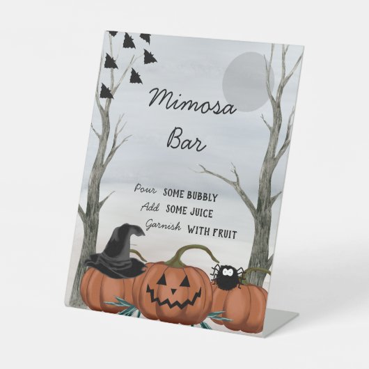 Halloween Mimosa Bar Sign., Halloween Party Reclamebord Met Voetstuk (Voorkant)
