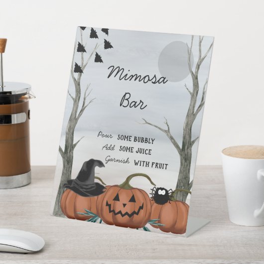 Halloween Mimosa Bar Sign., Halloween Party Reclamebord Met Voetstuk (Insitu)