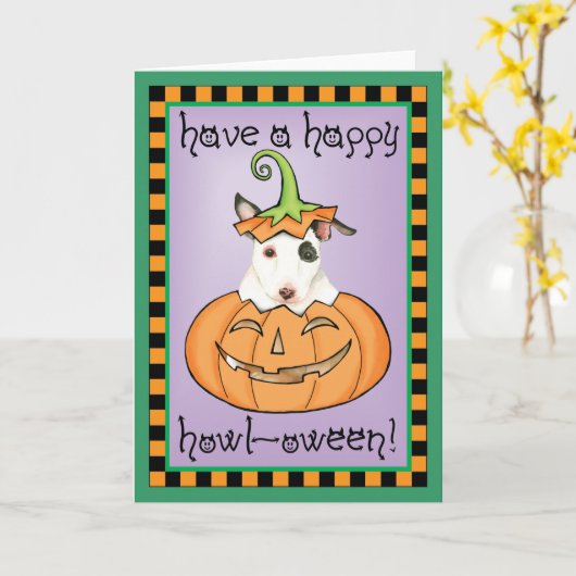 Halloween Mini Bull Terrier Kaart (Gele Bloem)