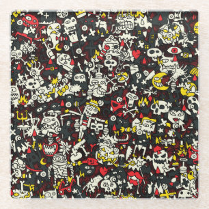 Halloween Mini Doodle  Patroon Glazen Onderzetter
