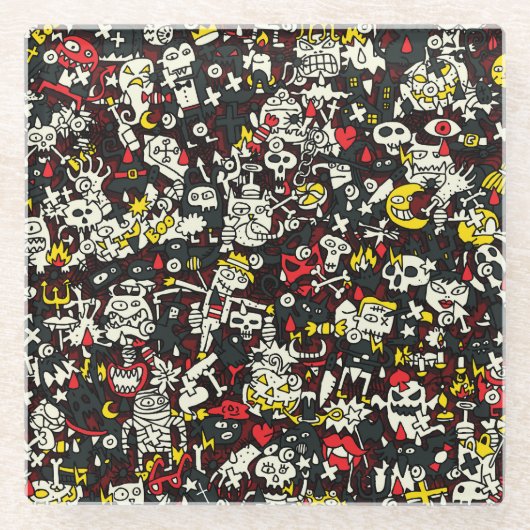 Halloween Mini Doodle  Patroon Glazen Onderzetter (Voorkant)