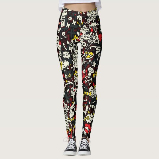 Halloween Mini Doodle Patroon Leggings (Voorkant)