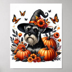 Halloween Miniatuur Schnauzer Hond Pompoen Herfst Poster