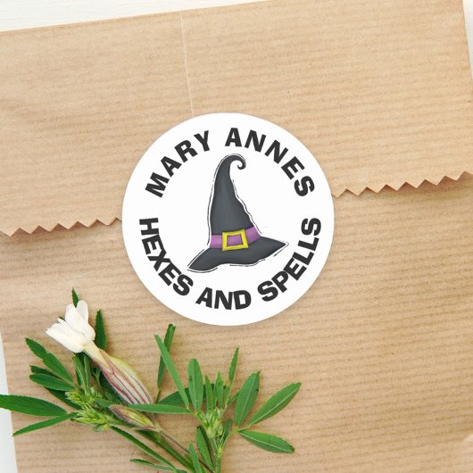 Halloween minimalist heks Pet Whimsical Favor Ronde Sticker