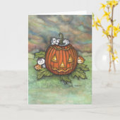 Halloween Mischief Kittens en Jack-o-Lantern Kaart (Gele Bloem)
