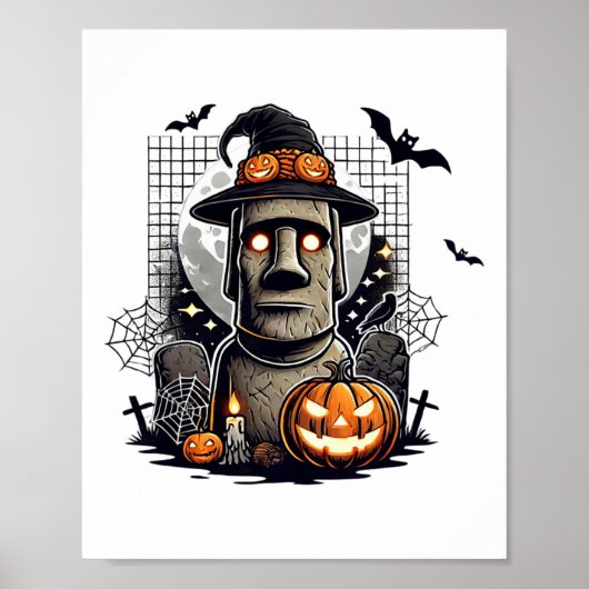 Halloween Moai-standbeeld Oude Cultuur Poster (Voorkant)