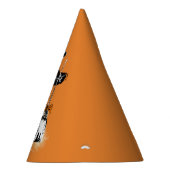 Halloween mode illustratie met een bezem feesthoedjes (Rechts)