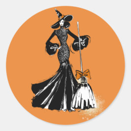 Halloween mode illustratie met een bezem ronde sticker