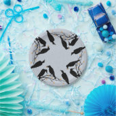 Halloween Modern Black Ravens Minimalist Pattern Papieren Bordje (Feest)