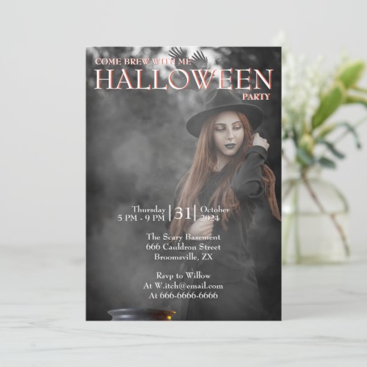 Halloween Modern Gothic Witch Brewing Dark Photo Kaart (Staand voorkant)