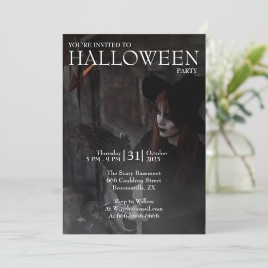 Halloween Modern Gothic Witch Broom Dark Photo Kaart (Staand voorkant)