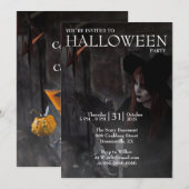 Halloween Modern Gothic Witch Broom Dark Photo Kaart (Voorkant / Achterkant)