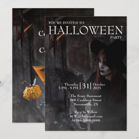 Halloween Modern Gothic Witch Broom Dark Photo Kaart (Voorkant / Achterkant)