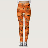 Halloween Modern Oranje Black Bat Spider Web Leggings (Voorkant)