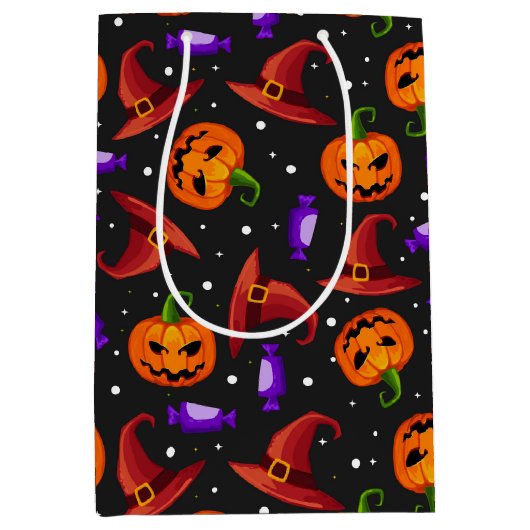 Halloween Modern Pumpkin Witch Pet Pattern Medium Cadeauzakje (Voorkant)