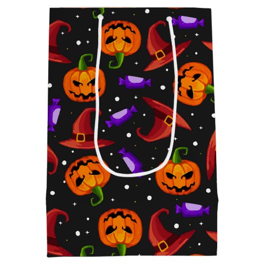 Halloween Modern Pumpkin Witch Pet Pattern Medium Cadeauzakje (Achterkant)