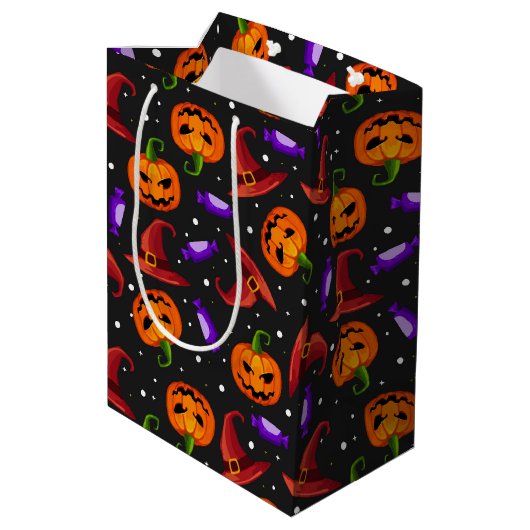 Halloween Modern Pumpkin Witch Pet Pattern Medium Cadeauzakje (Achterkant Gekanteld)