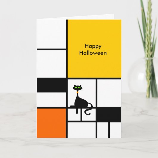 Halloween- Moderne Kunst Kat Feestdagen Kaart (Voorkant)