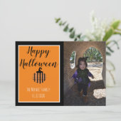 Halloween Moderne Pompoen Patroon Fotokaart Feestdagenkaart (Staand voorkant)