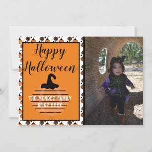 Halloween Moderne Pompoenpatroon Fotokaart Feestdagenkaart