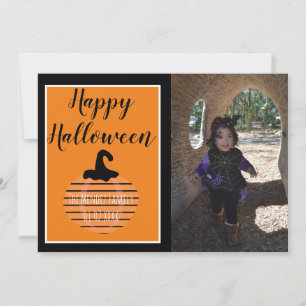 Halloween Moderne Pompoenpatroon Fotokaart Feestdagenkaart
