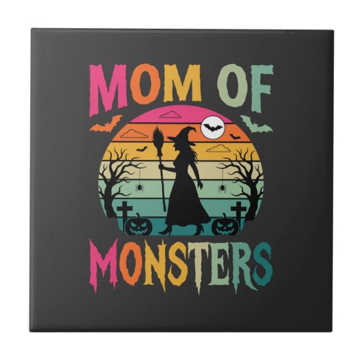 Halloween Moeder van Monsters Heks Zonsondergang Tegeltje (Voorkant)