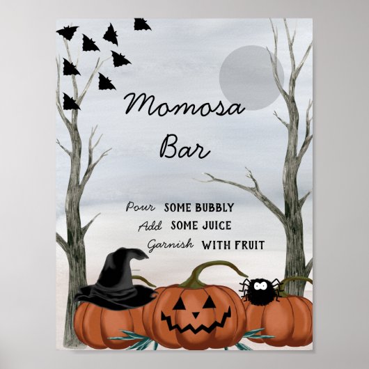 Halloween Momosa Bar Sign, Halloween Baby shower Poster (Voorkant)