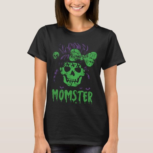 Halloween Momster Spooky Skull Messy Bun Monster M T-shirt (Voorkant)