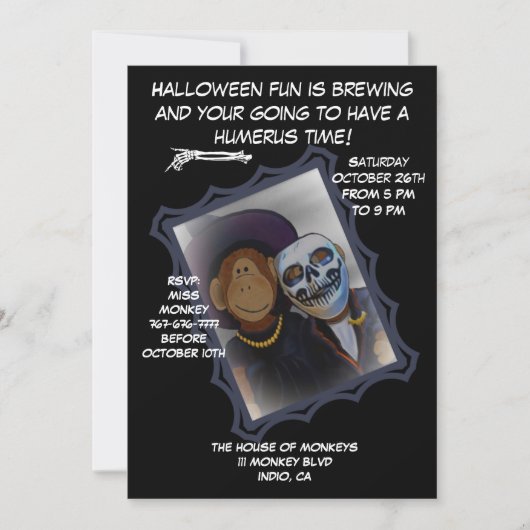 Halloween Monkey-Witch Party Uitnodiging (Voorkant)