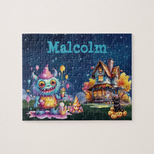 Halloween Monster Aangepaste Kindernaam Puzzel (Horizontaal)
