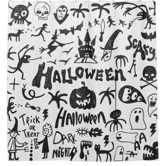 Halloween Monster Doodles Plezier Douchegordijn (Voorkant)