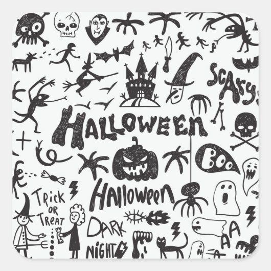 Halloween Monster Doodles Plezier Vierkante Sticker (Voorkant)