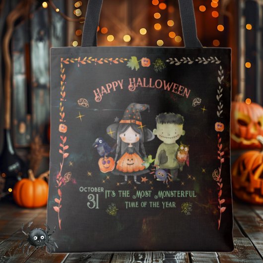 Halloween monster en een heks tote bag