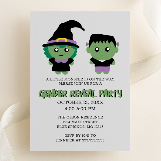 Halloween Monster Gender Reveal Party Uitnodiging