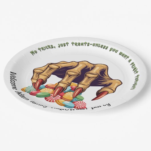 Halloween Monster Hand Snoep Protector Papieren Bordje (Gekanteld)