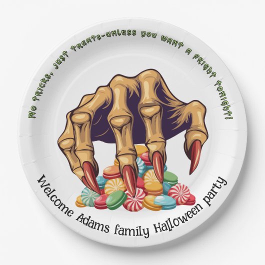 Halloween Monster Hand Snoep Protector Papieren Bordje (Voorkant)