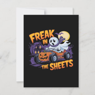 HALLOWEEN MONSTER IN HET BEDDENGORDIJN BRIEFKAART