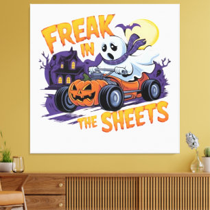 HALLOWEEN MONSTER IN HET BEDDENGORDIJN CANVAS AFDRUK