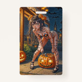 Halloween Monster Jack-o-Lantern & Bat Vixen Girl Badge (Achterkant)