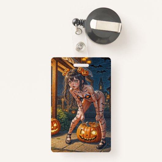 Halloween Monster Jack-o-Lantern & Bat Vixen Girl Badge (Achterkant met intrekbare)