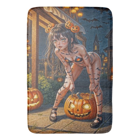 Halloween Monster Jack-o-Lantern & Bat Vixen Girl Badmat (Voorkant Verticaal)