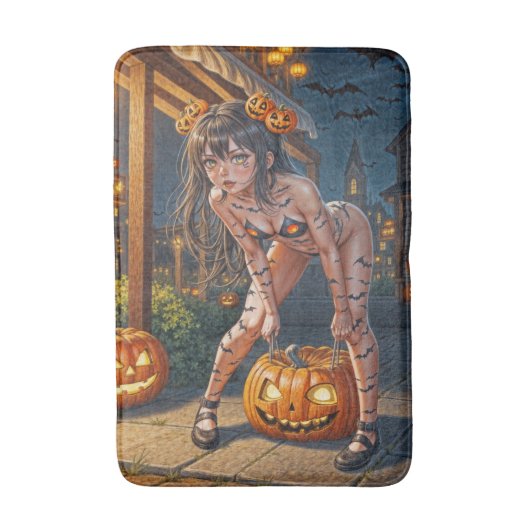 Halloween Monster Jack-o-Lantern & Bat Vixen Girl Badmat (Voorkant Verticaal)