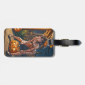 Halloween Monster Jack-o-Lantern & Bat Vixen Girl Bagagelabel (Achterkant horizontaal)