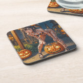Halloween Monster Jack-o-Lantern & Bat Vixen Girl Bier Onderzetter (Linkerzijde)
