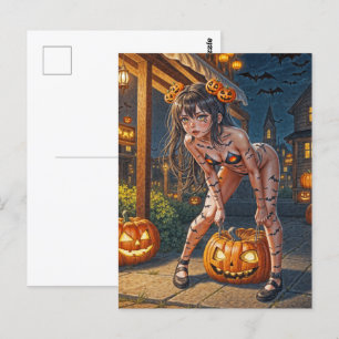 Halloween Monster Jack-o-Lantern & Bat Vixen Girl Briefkaart